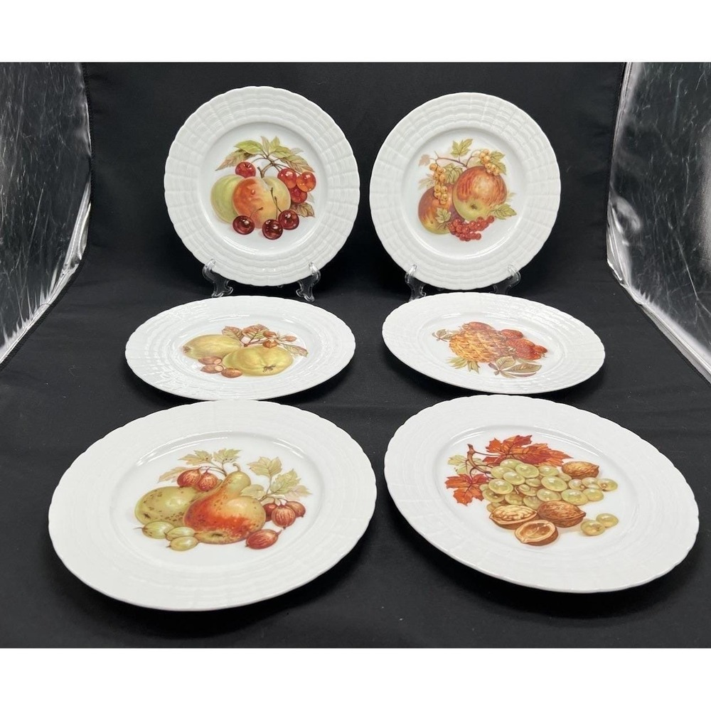 Hutschenreuther Germany Fruit Plates‎ Set of 6 Basketweave Porcelain 7.5 Inch